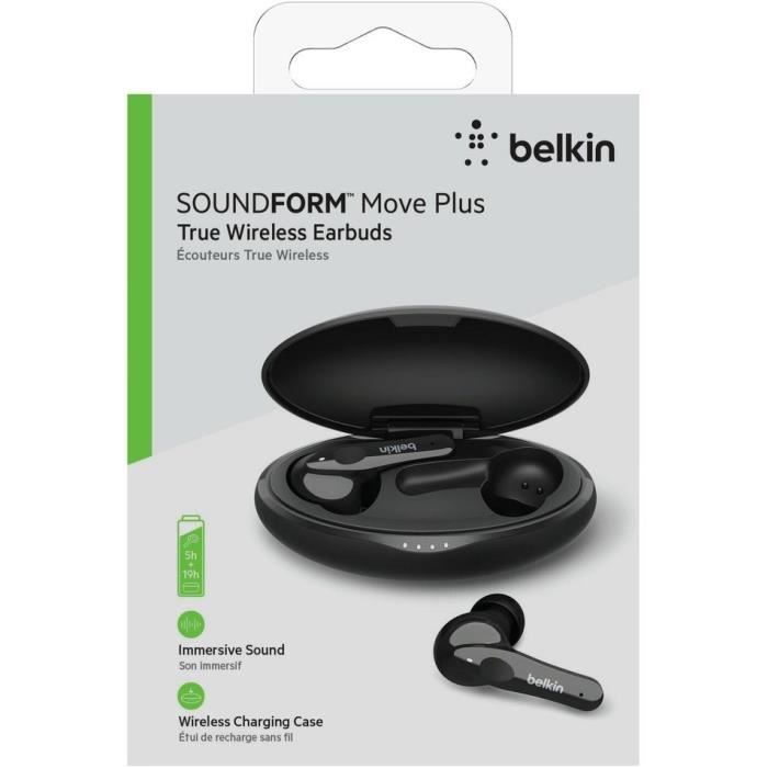 Écouteurs sans fil - BELKIN - SOUNDFORM™ Move Plus - IPX5 - 5h autonomie - Noir