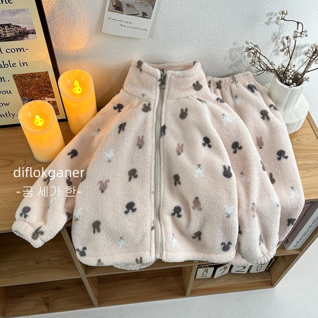 Winter Plush Warms Kids Pajama Sets Cartoon Thicken Kids Pajamas Set Girls Boys Home Wear Suit Toddler Girl Pajamas Set