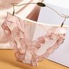 Летние женские трусики с полым кружевом, треугольные, с принтом, из ледяного шелка, с низкой посадкой, с бантиком
