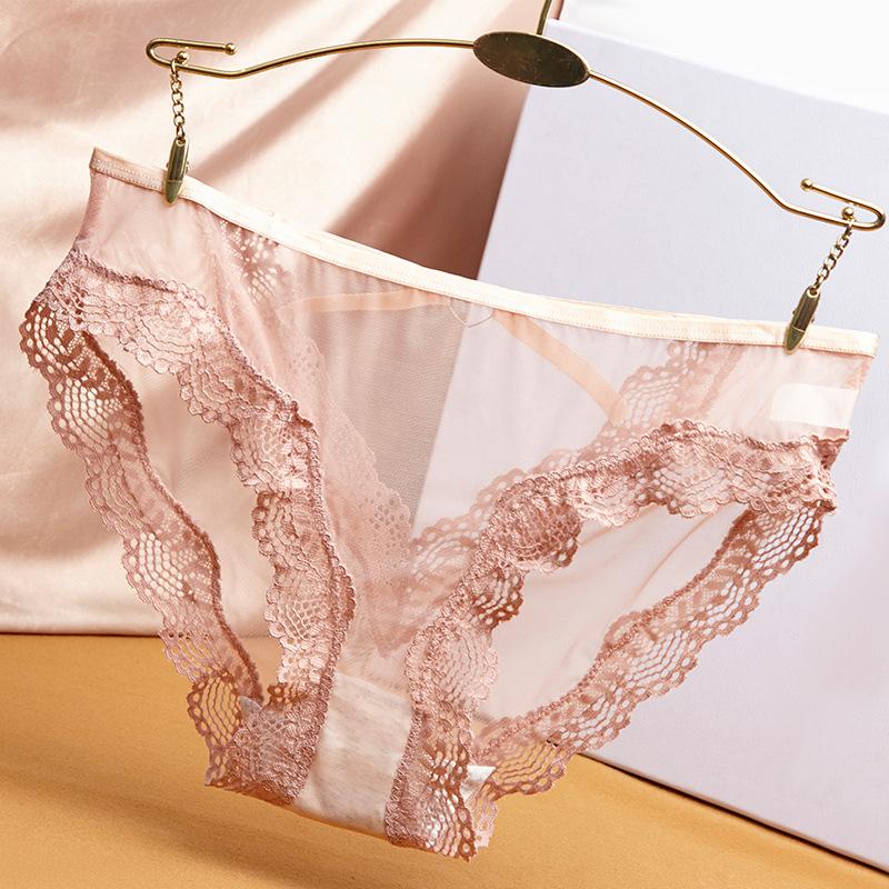 Летние женские трусики с полым кружевом, треугольные, с принтом, из ледяного шелка, с низкой посадкой, с бантиком