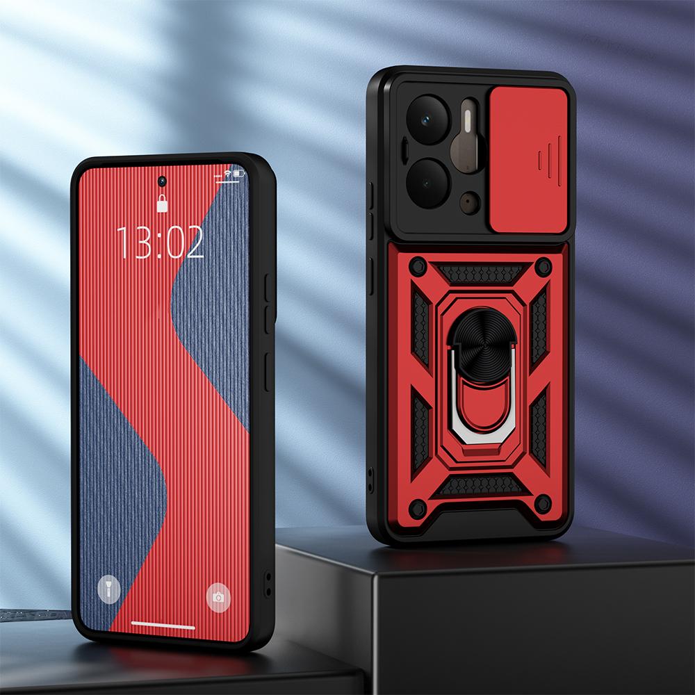 KEYSION Ударопрочный чехол для Realme 14 5G 14T 5G Slide Camera Lens Защитное кольцо Подставка для телефона Задняя крышка для OPPO Realme 14T 5G