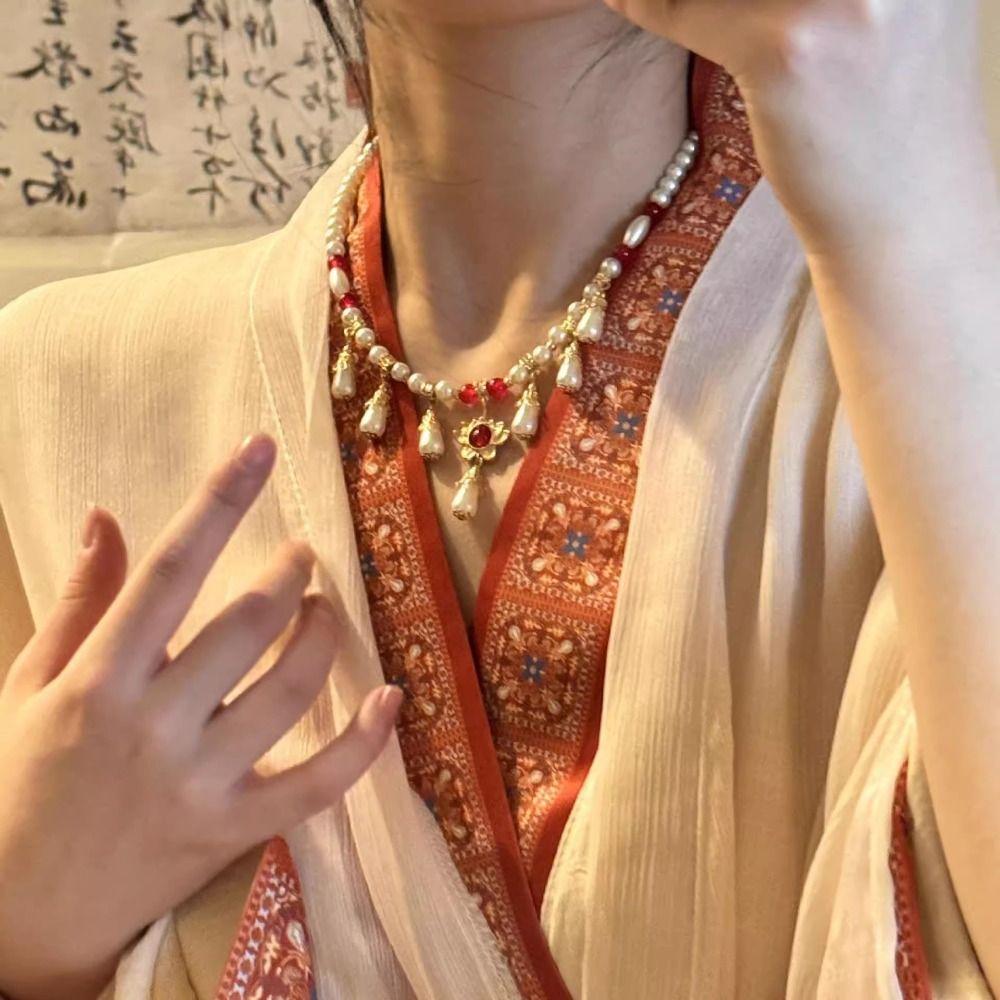 Pearls Chinese Style Necklace Vintage Cheongsam Necklace Vintage Hanfu Necklaces Clavicle Chain