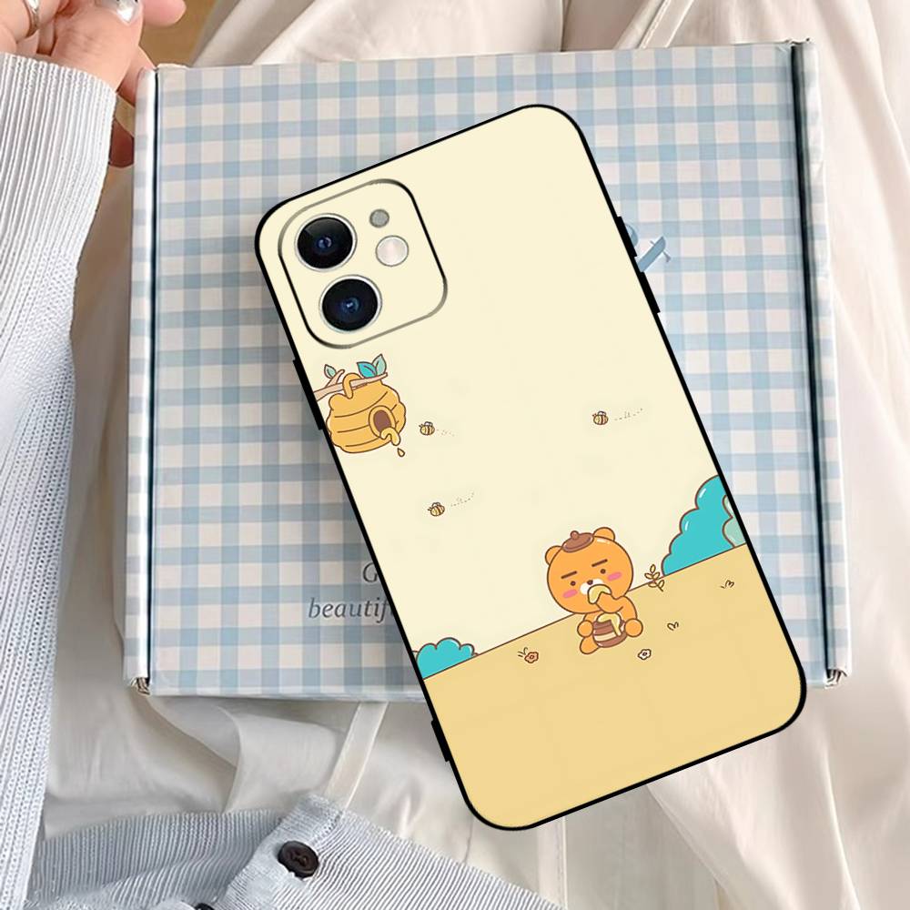 Мультяшный K-kakao Милые Друзья Чехол для Телефона Для IPhone 1716 15 14 13 Pro Max 11 12 Mini X Xs XR Черный Силиконовый Чехол