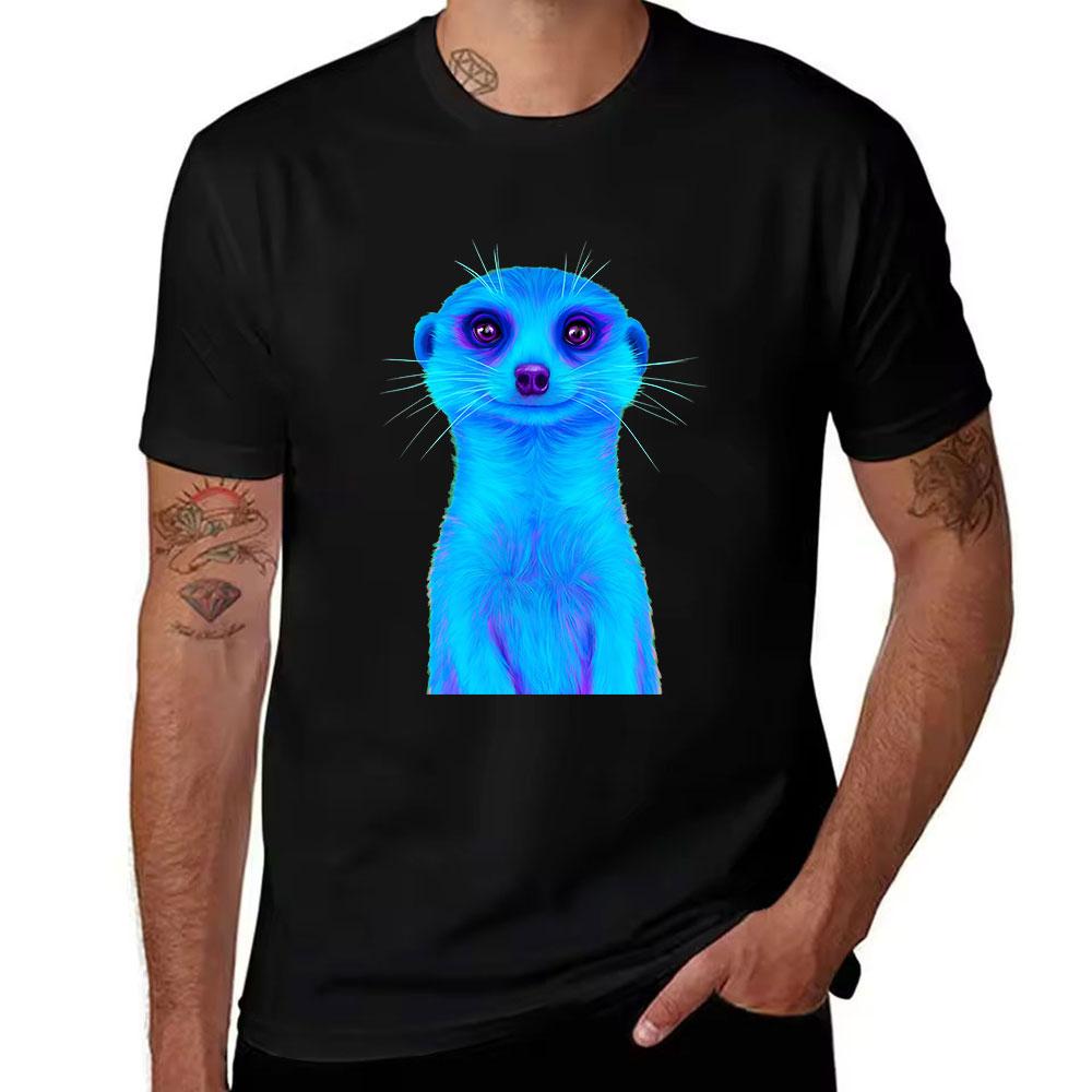 Unisexs Cotton Short Sleeve Tshirt With Vibrant Blue Purple Meerkat Graphic Print Casual Crew Neck Tee For Daily Wear