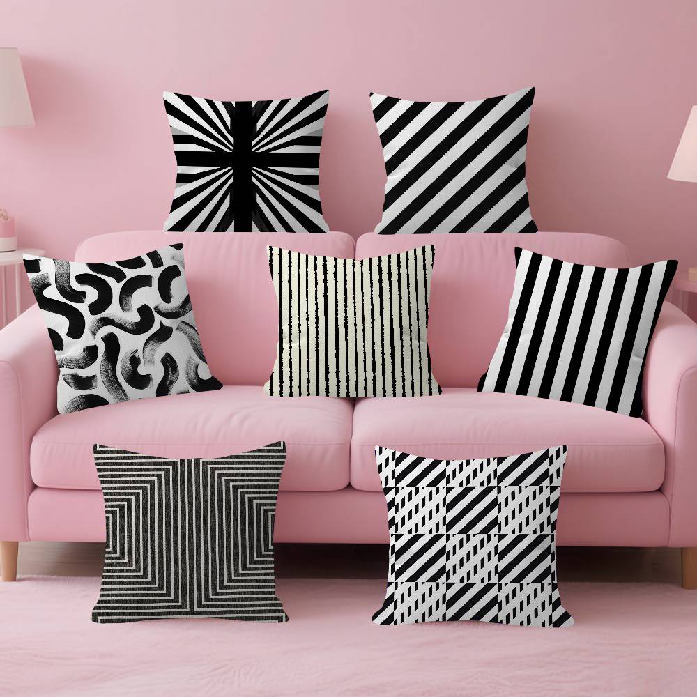 Black White Striped Geometric Rectangle Cushion Cover Polyester Sofa Cushions Decorative Throw Pillows Decoration Pillowcover