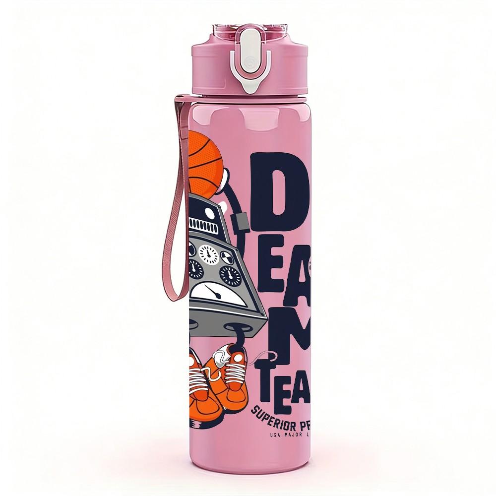 1PC Dream Team Basketball Sport Cartoon Pattern 750ml Color Plastic Sports Water Bottle Leakproof Flip Straw Lid Suitable for Sports Office Home Use
