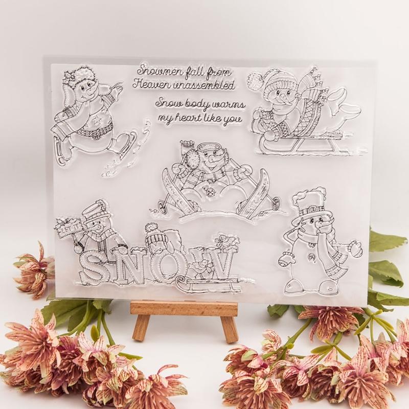 Christmas Snowman Clear Stamps for Christmas Card Making, Scrapbooking Decorative Stampers Background Silicone Stamps