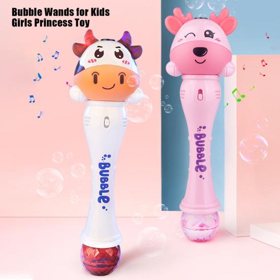 Cartoon Animal Bubble Maker Wand with Sound Light Cow Deer Shape