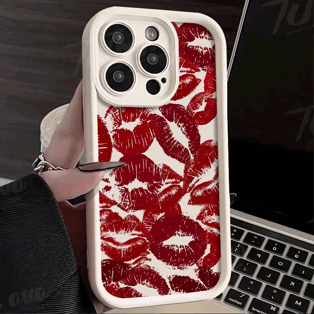 Fashion Sexy Red Lip Print Phone Case For iPhone 16 15 14 13 12 11 Pro Max XS Max X XR 12 13 Mini 14 15 16 Plus Soft Candy Cover