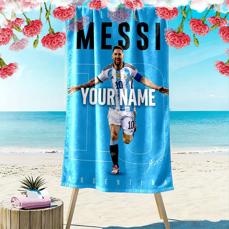 Custom Lionel Messi Print Beach Towel, Large Soft Quick Dry Towel for Beach Camping Swimming