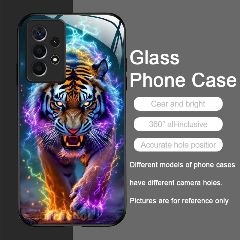 Закаленное стекло с принтом пламени в золото-черную тигровую полоску Чехол для телефона Samsung Galaxy S25 Ultra S24 S23 Plus S22+ S21 S20 FE