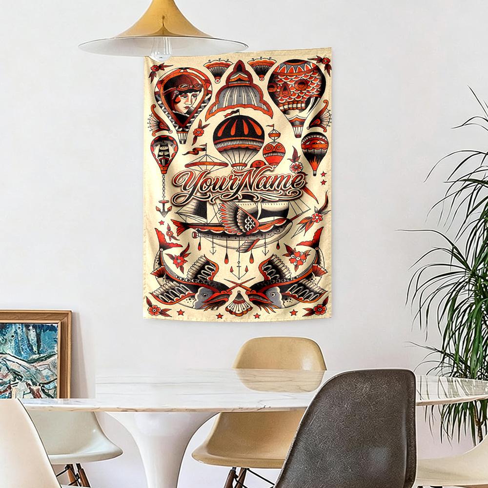 Tattoo Style Custom Your Name Wall Decor Tapestry Art For Pet Memorial Birthdaywedding Party Backdrop Family Gift