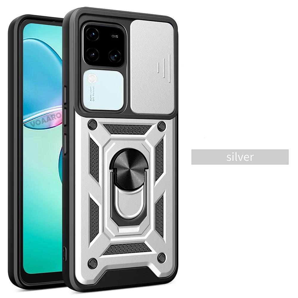 Slide Lens Funda for Vivo V30 Pro 5G Case for Vivo V30 Lite X100 Pro V25 5G Y28 V25e Global Case Magnetic Ring Stand Armor Cover