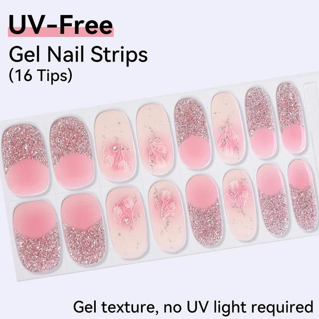 16Tips Non-toxic Gel Nail Strips Full Cover Shining Cherry Design Baking-Free DIY Self-Adhesive Manicure Decoration Nail Art