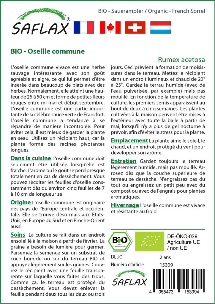 SAFLAX Garden in the Bag - Органический - Французский щавель - 400 семян - С субстратом в подходящем пакете - Rumex acetosa