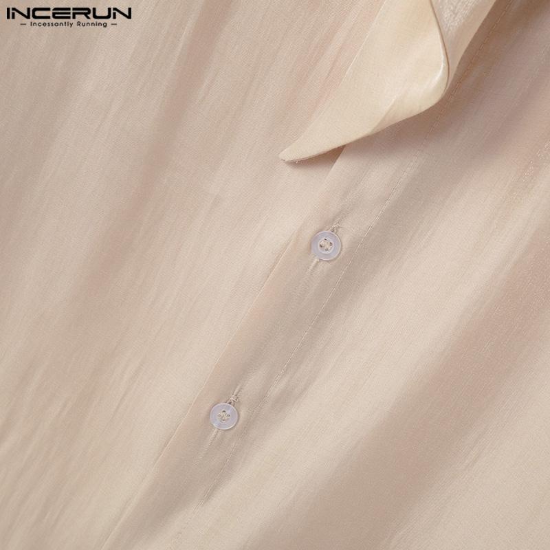 INCERUN Мужские атласные рубашки большого размера с бантом на шнуровке и длинными рукавами
