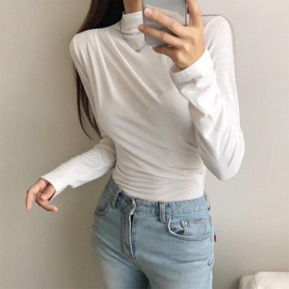New Arrivals Open Run Women High Neck Slim FiT Basic Long Sleeve T shirT