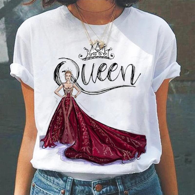 Summer Round Neck 3D Queen Pattern Print Top Fashionable Casual Short Sleeved Women's T-shirts