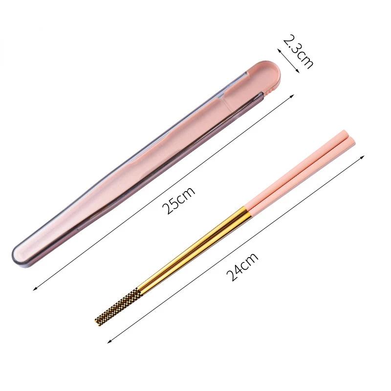 Stainless Steel Chopstick Lunch Tableware Travel Portable Chopsticks Folding Cover Storage Box Dinnerware Kitchen Accessories