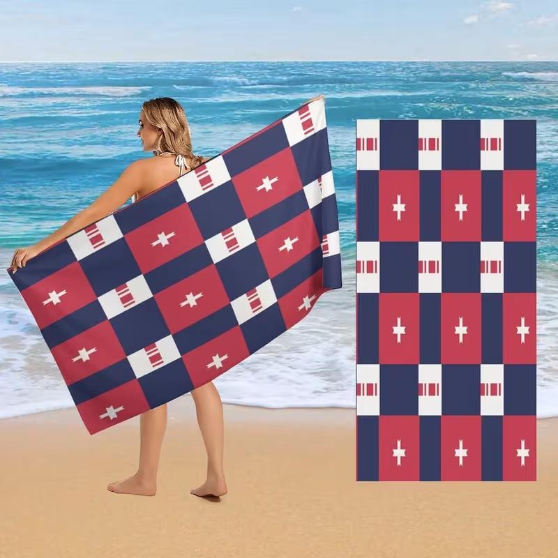 Nautical Signal Flag Beach Towel Red Blue Checkered Print Quick Dry Soft Stylish Towel for Coastal Lovers