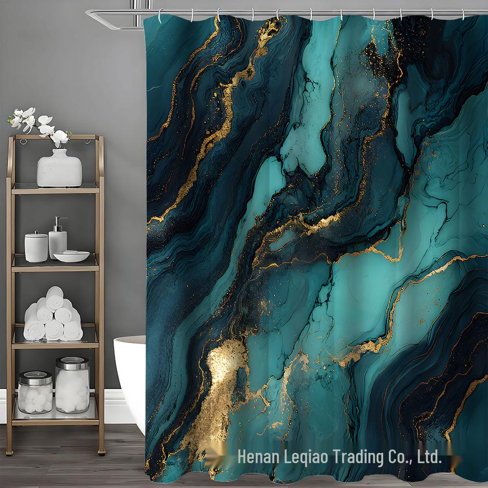 Элегантный мраморный набор для ванной: Шторка для душа, Нескользящий коврик для ванной, Чехол на крышку унитаза, Коврик для ванной комнаты и 12 пластиковых крючков.