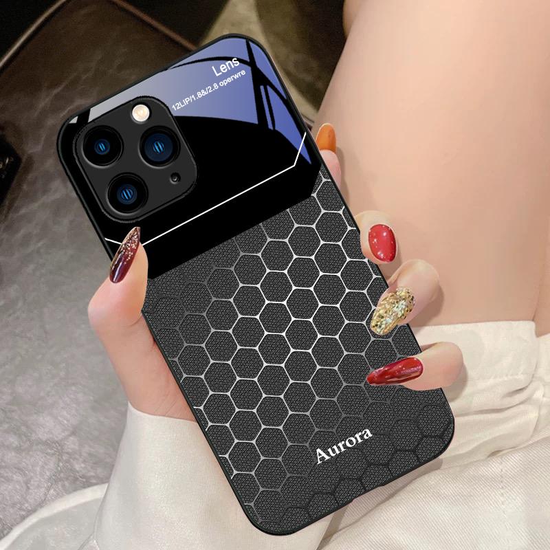 Шестиугольная сетка из яблок для iPhone 16 Pro Max 15 Pro 14 13 12 Mini 11 XS Max XR 7 8 Plu SE 2022 Чехол для телефона из закаленного стекла