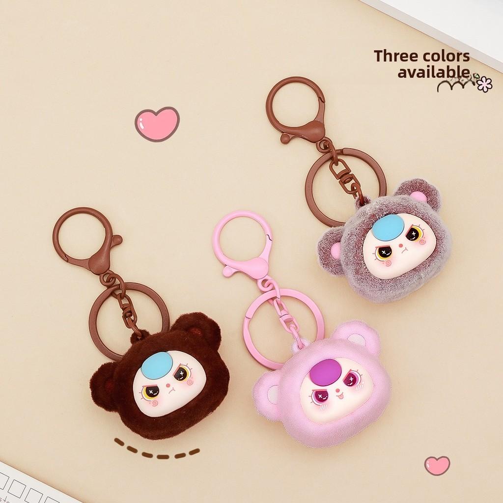 Cute Baby Three Cartoon Pile Coating Panda Head Pendant Keychain For Kids And Friends