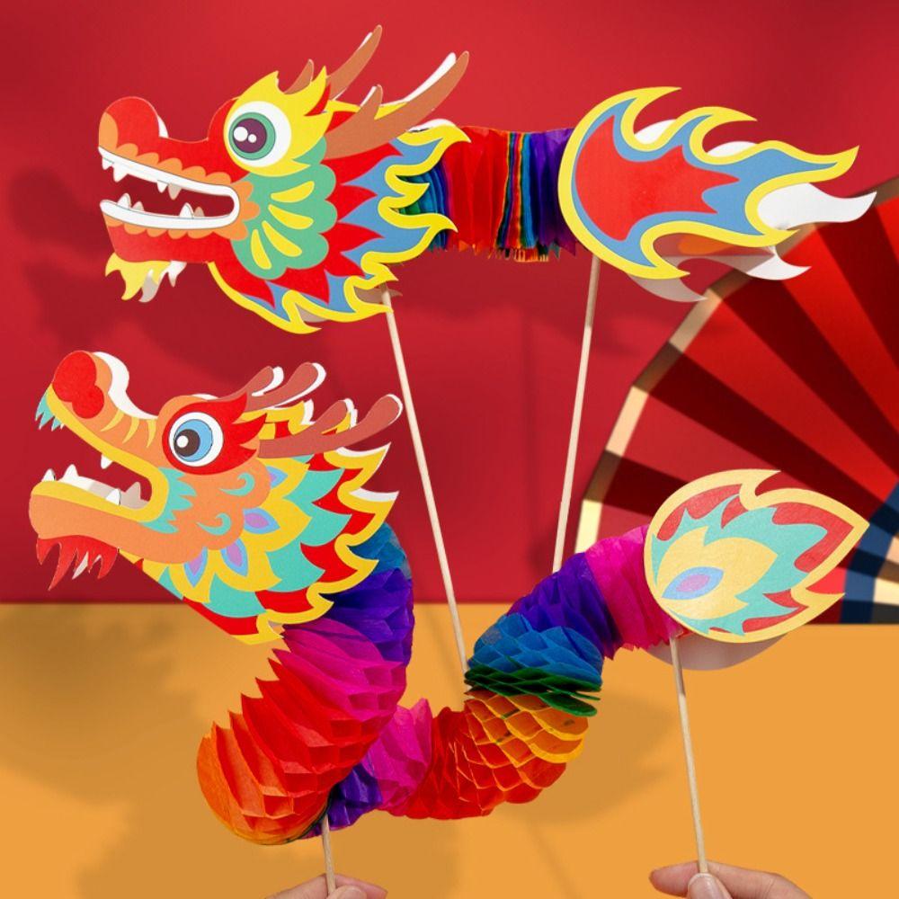 Handmade Kids DIY Dragon Dance Toy Blessing Chinese Style Paper Dragon  Party