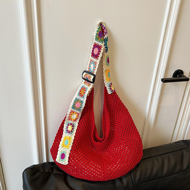 Большая вместительная вязаная сумка-тоут в этническом стиле, вышитая плетеная сумка с ремешком для женщин, для путешествий