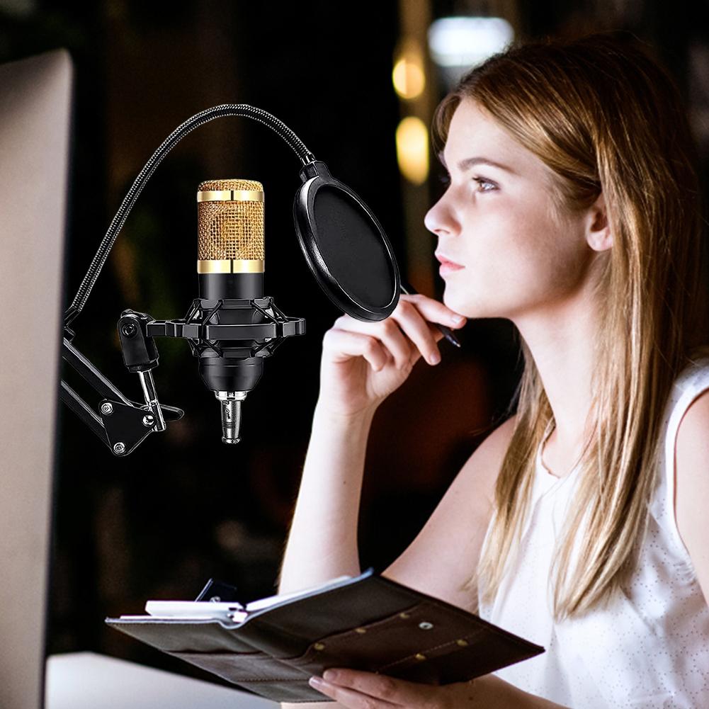 Podcast Equipment Bundle with BM800 Microphone and V8 Sound Card Double-Layer Pop Filter for Windows Gaming Live Streaming