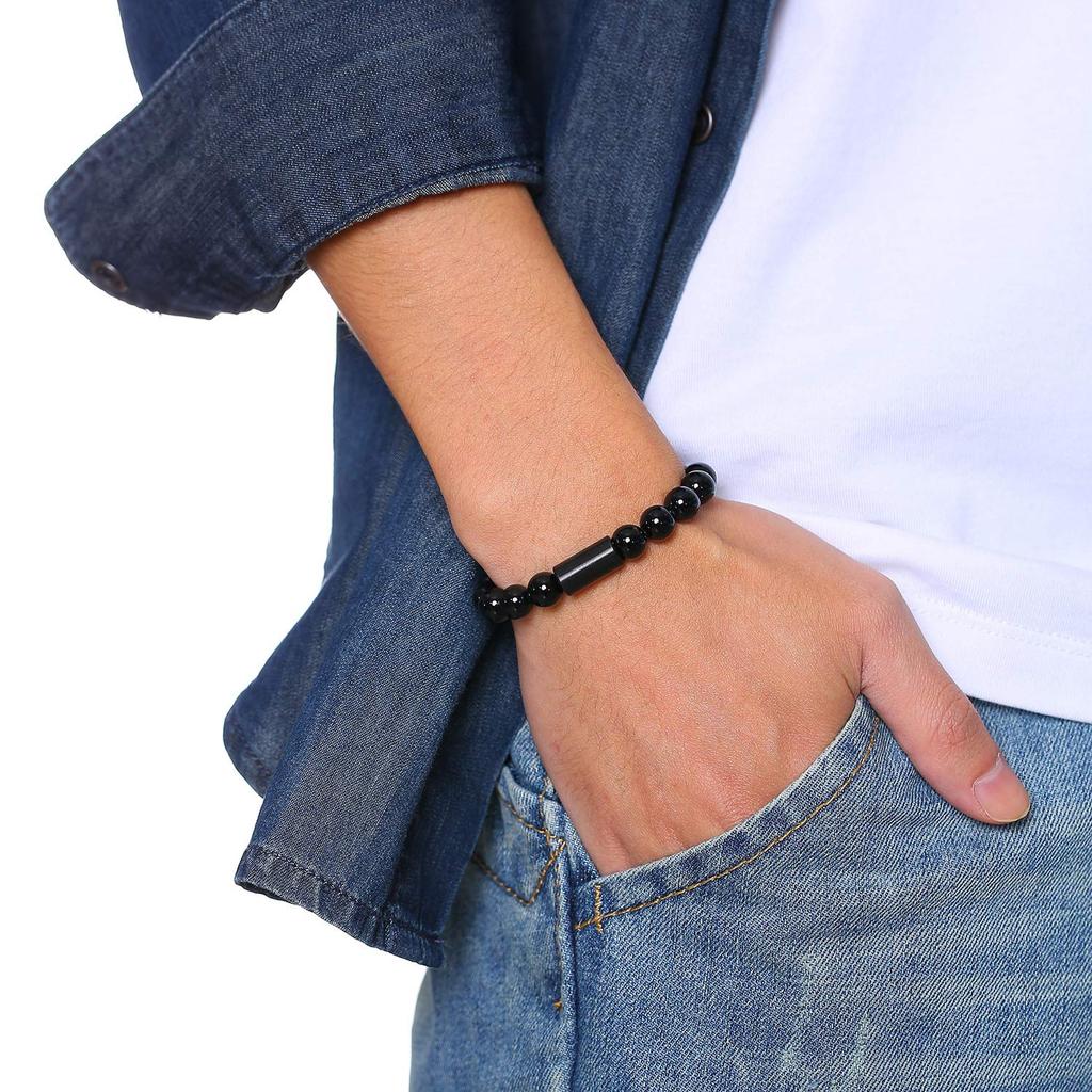 Deelfel Мужской браслет из агата с черными молитвенными бусинами