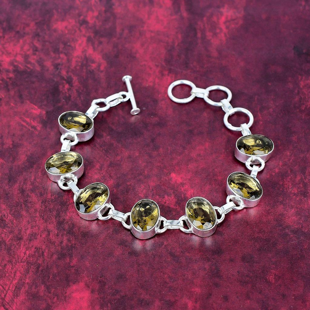 Браслет из серебра 925 пробы с дымчатым топазом, браслет ручной работы с драгоценными камнями, подарки для жены, совершенно новый браслет