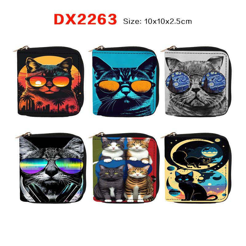 Cartoon Glasses Cat Short Zipper Small Wallet, Card Bag Wallet