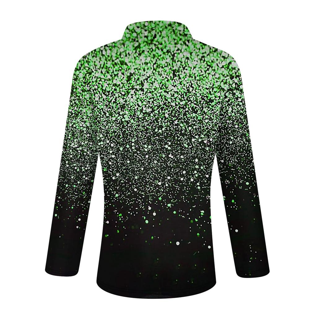 Women's Spring And Autumn Fashion Casual Printed Zipper V-Neck Long Sleeve Shirt Tops