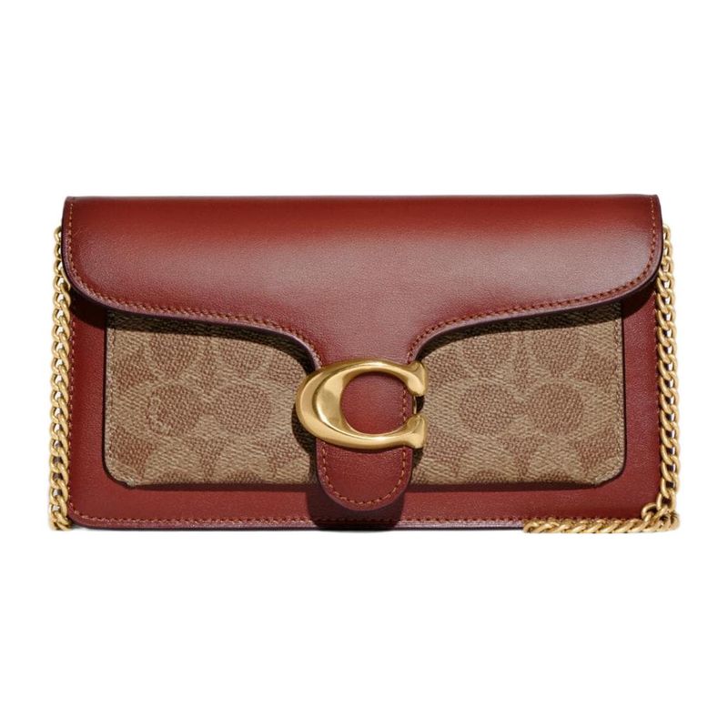 Coach Tabby 20 Classic Monogram Print Metal C Logo Chain Shoulder Bag With Snap Closure Women Shoulder Bag Brown Rust CE774-B4NQ4