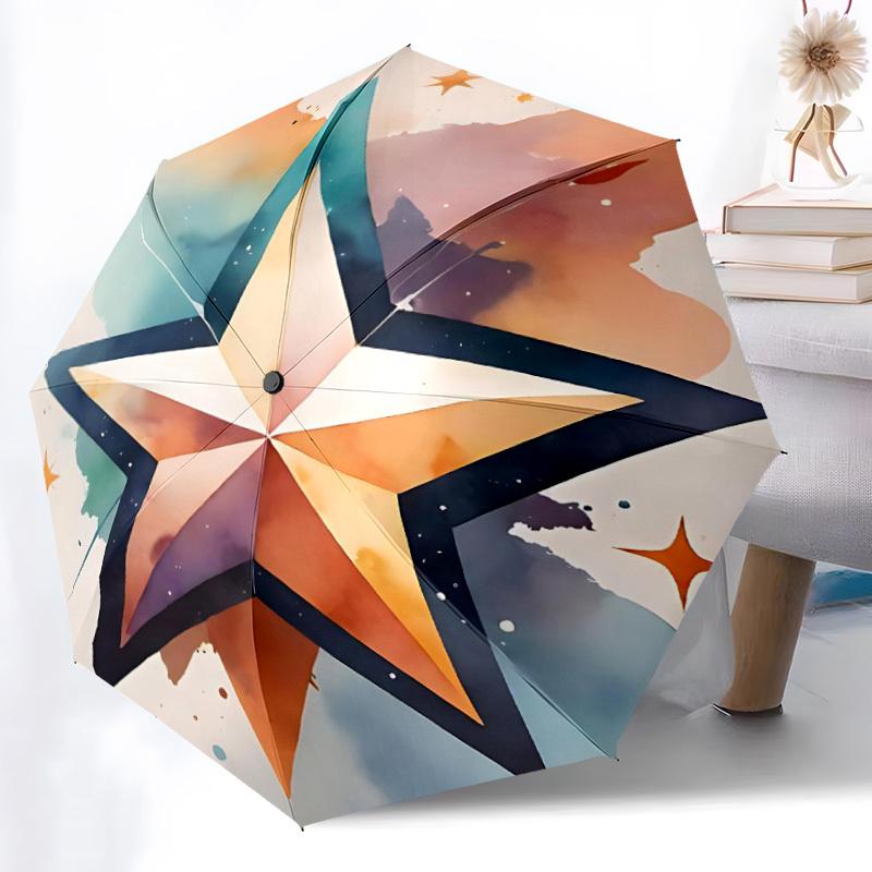 1pc Star Mandala Automatic Open/Close Umbrella with One-Touch Button, Compact Folding Canopy, Sturdy 8-Rib Windproof Design S30