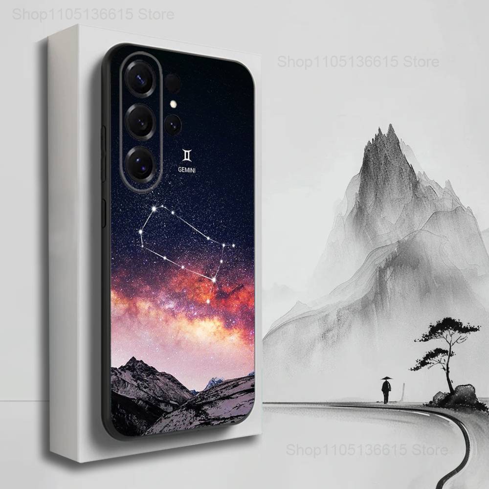 Чехол для телефона с рисунком созвездий 'Двенадцать' Для Samsung S22, S21, S20, S10, S9, S25, S24, S23, Ultra, FE, Plus, Lite, Мягкий силикон, Черный