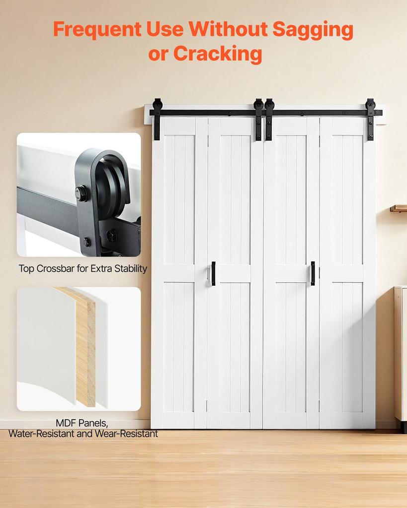 Bifold Barn Door, 1219 x 2134 mm, MDF Bi-Fold Sliding Closet Doors, Hardware Kit Included, H-Frame Space-Saving Design, Pre-Assembled Panels for