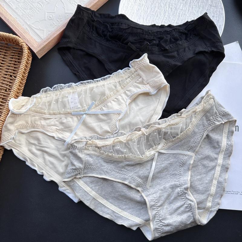Women's Spring and Autumn Cotton Cute Wrap Hip Mesh Low Rise Panties