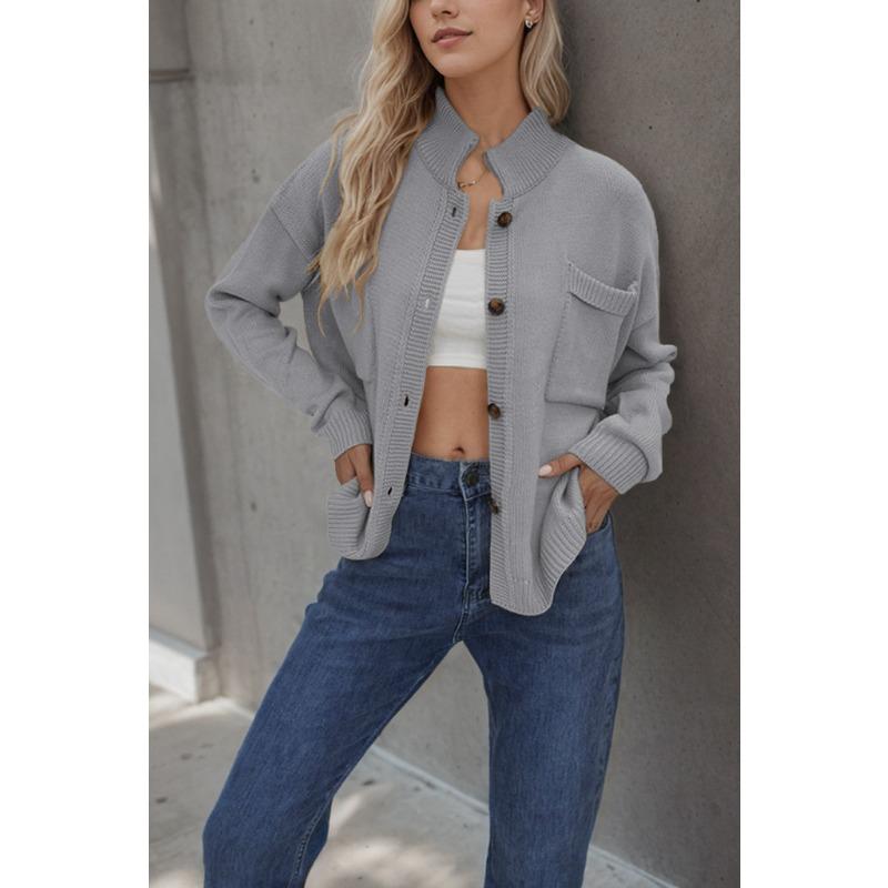 Autumn and Winter Women's Knitted Jacket V-neck Plus Size Sweater Solid Color Cardigan