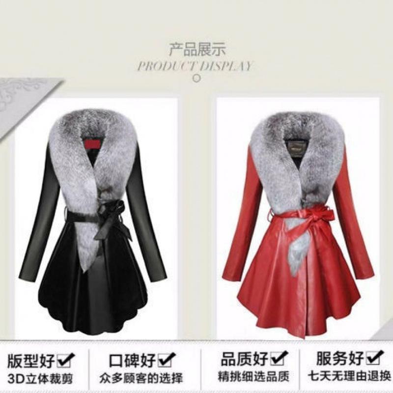 Leather Jacket Women's Clothing Long Cotton Jacket Slim and Thin Leather Imitation Fox Fur Collar Autumn and Winter