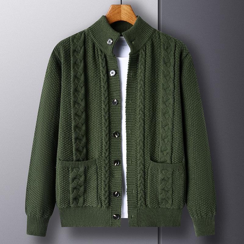 Autumn Rhombus Men's Cardigan Thick Knitted Jacket Young and Middle-aged Men's Sweater Jacket