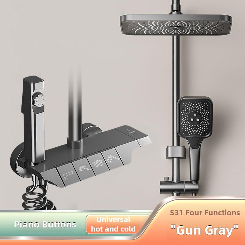 Ванная комната Полностью медный Термостатический Под давлением Дождевой душ Бытовой Набор душевой лейки с цифровым дисплеем