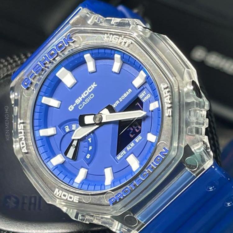 Casio G-Shock Серия Hidden Coast Шестиугольные Ультратонкие Спортивные Водонепроницаемые Кварцевые Часы Женские Часы Синие GA-2100HC-2A