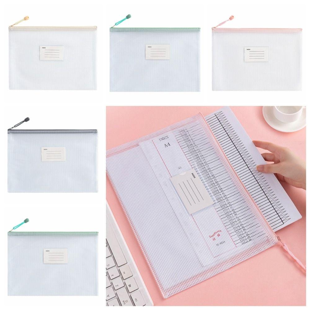 PVC Document Storage Bag Zipper Information Bag Durable A4 Mesh File Bag Student