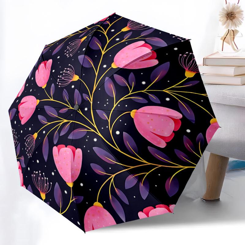 1PC Floral Pattern Automatic Folding Umbrella Portable Collapsible 8-Rib Umbrella for All Seasons, Casual Outdoor Accessory, A29