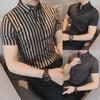 Men's Retro Stripe Short-Sleeve Slim Fit Shirt - Trendy Korean Style