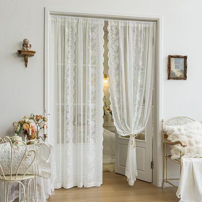 Lace Polyester Mosquito Proof Door Net Screen Hanging Door Curtain Side Fly Free-punch Vintage Lace Curtains Romantic Semi Sheer Floral Lacy Curtain