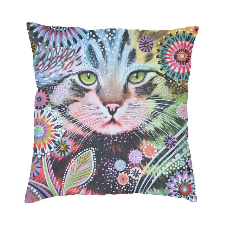 Colorful Cats Painting Pillow Case Home Decorative Kawaii Kitty Cushion Cover Throw Pillow For Car Double-Sided Printing