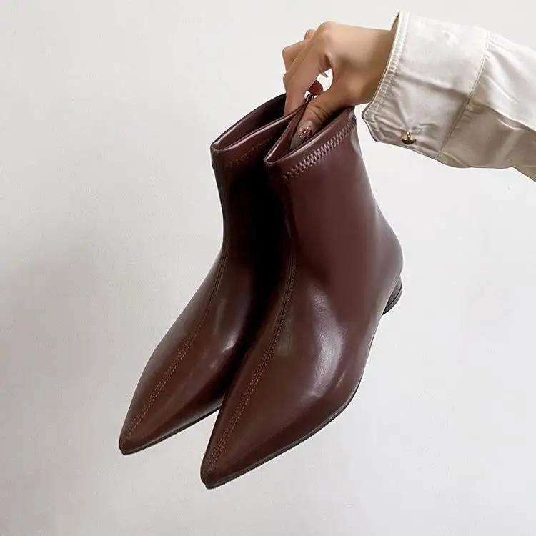 Модные модные сексуальные заостренные кожаные женские ботильоны дизайнерские осенне-зимние большие размеры 35-43 ботинки на платформе обувь для женщин